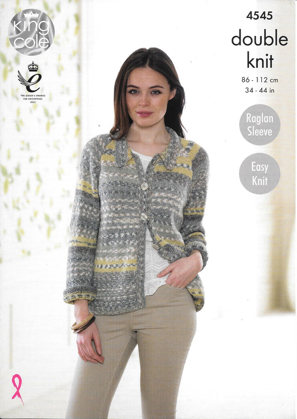 4545 King Cole Drifter dk ladies cardigan and sweater knitting pattern