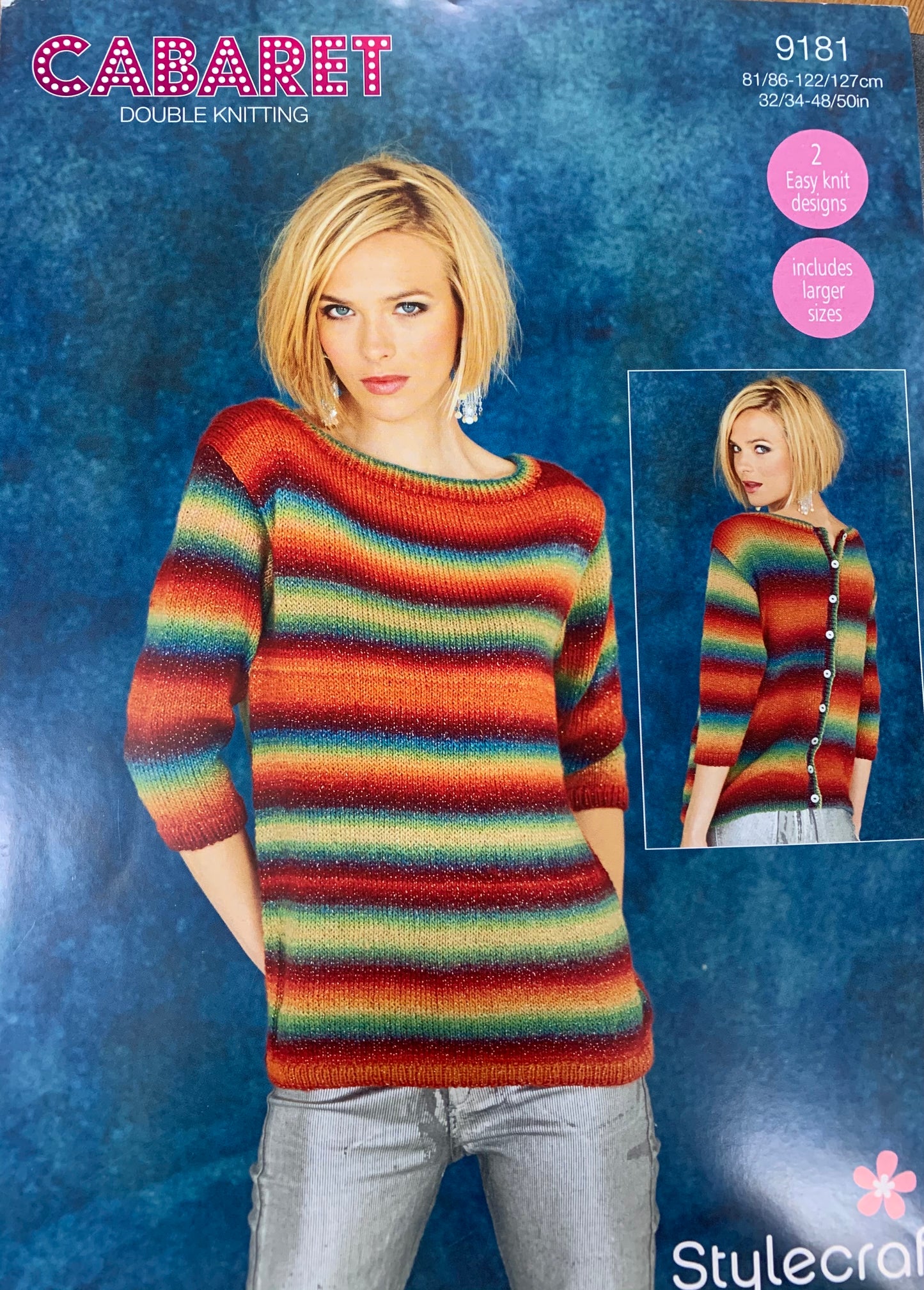9181 Stylecraft Cabaret dk ladies sweater cowl neck and buttoned knitting pattern