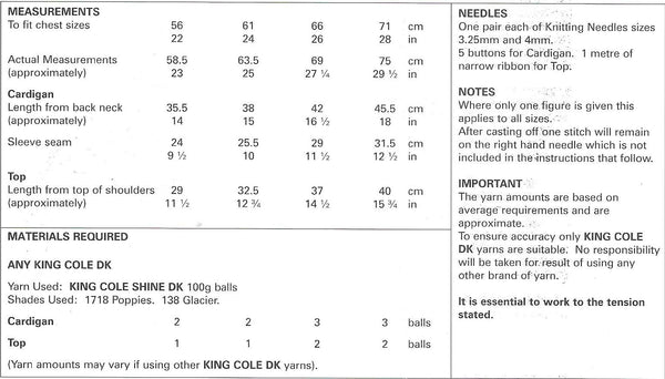 King Cole 4377 Shine DK Girl Cardigan and Top Knitting Pattern