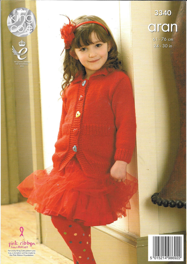 King Cole 3340 Aran child coat and sweater knitting pattern