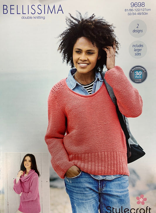 Stylecraft 9698 Bellissima DK Ladies Round & Cowl Neck Sweaters knitting pattern