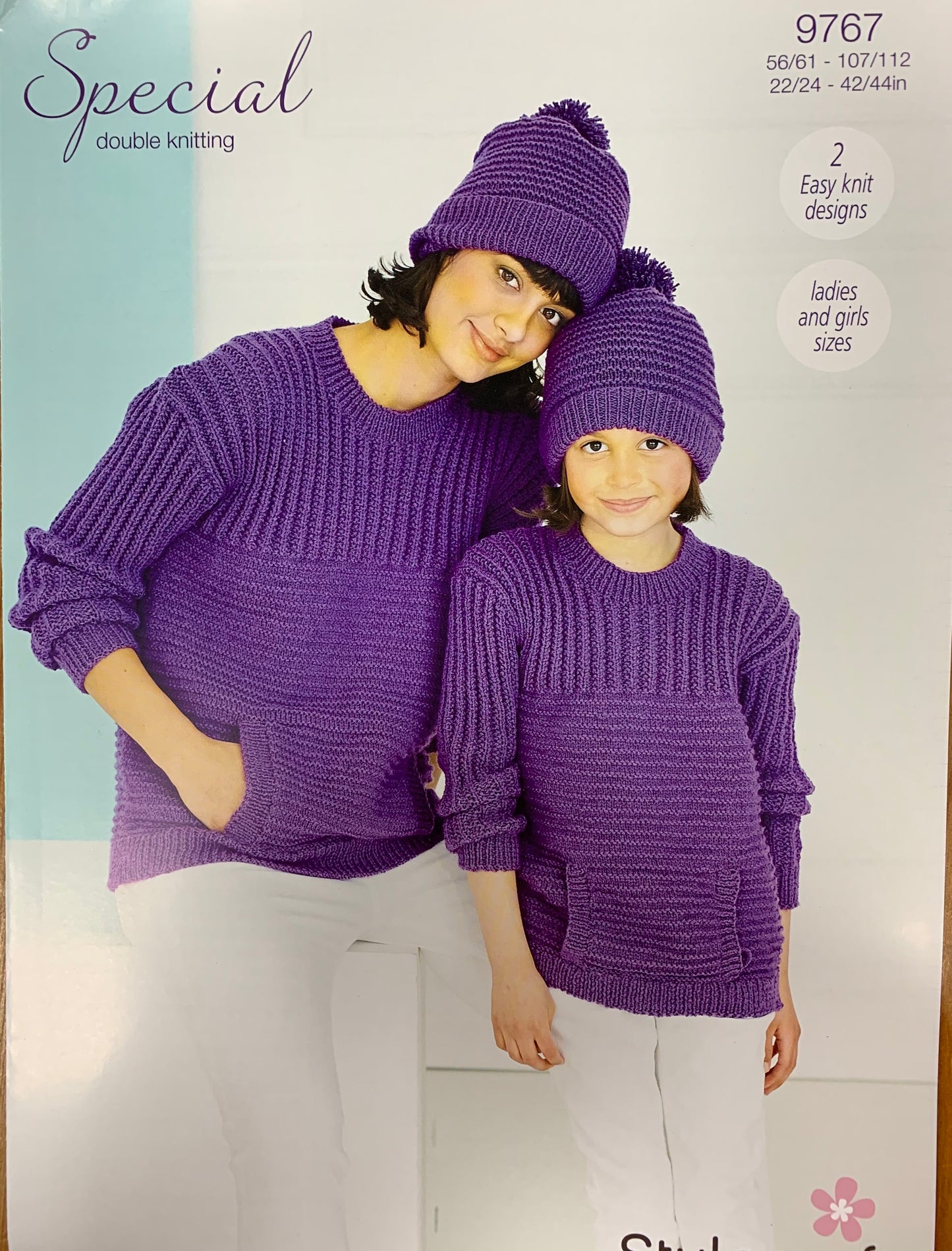 9767 Stylecraft Special dk ladies and child sweater and hat knitting pattern