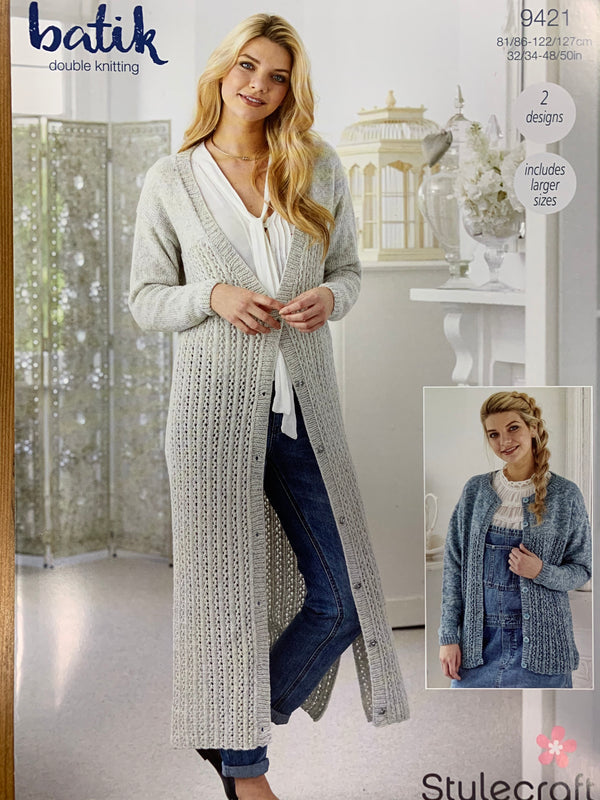 Stylecraft 9421 Batik DK Ladies V Neck and Round Neck Long & Short Cardigan Knitting pattern