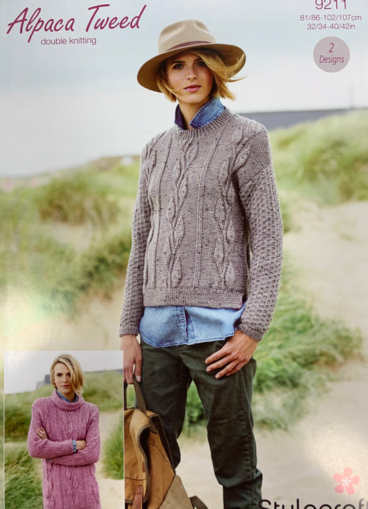 9211 Stylecraft Alpaca  Tweed dk ladies sweater knitting pattern