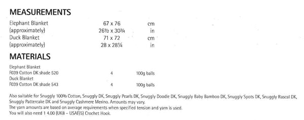 8257 Sirdar Cotton dk Elephant blanket  Duck Blanket crochet pattern