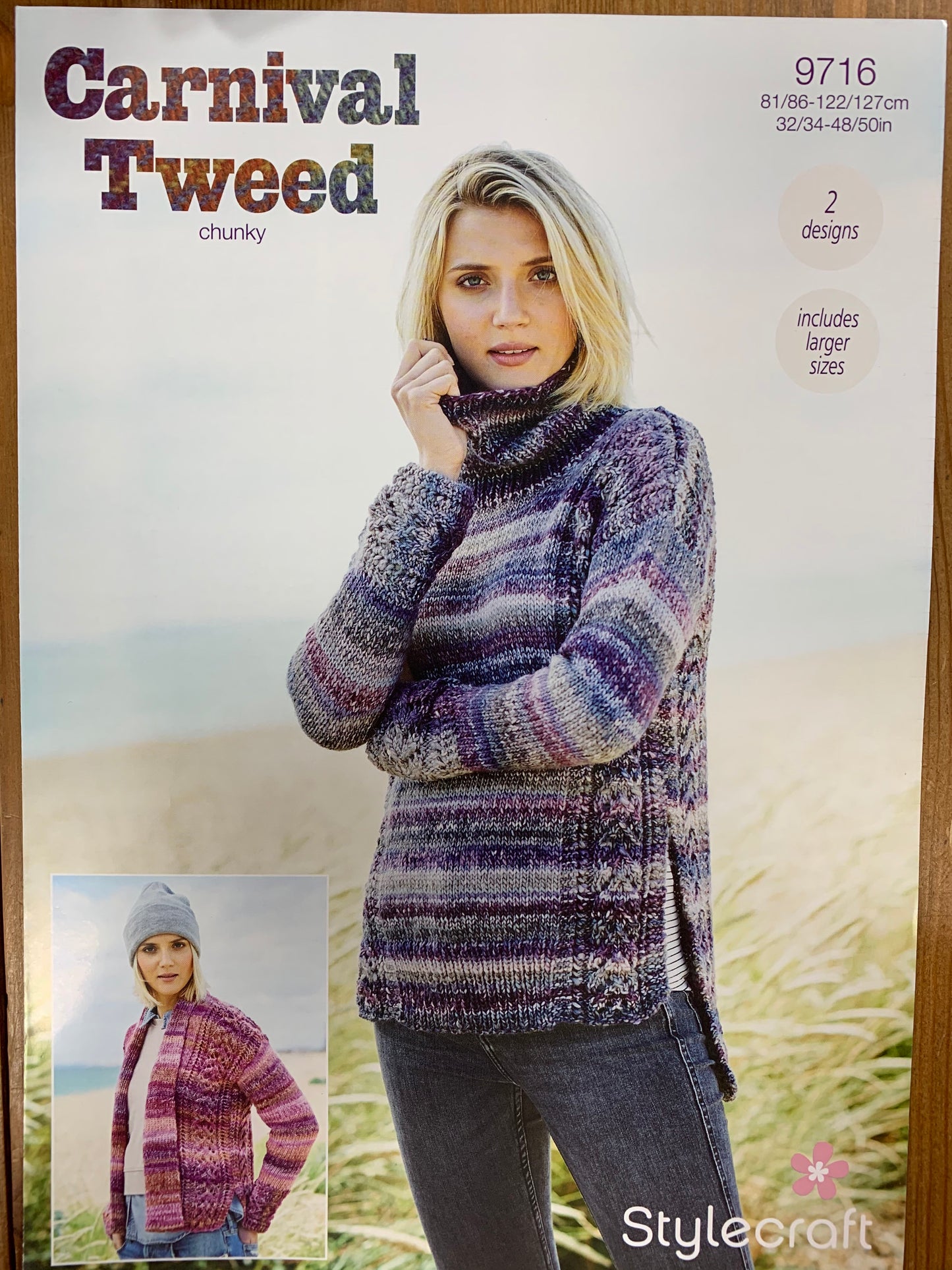 9716 Stylecraft Carnival Tweed chunky ladies sweater and cardigan knitting pattern