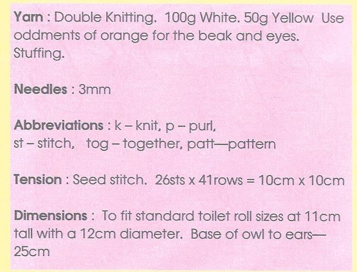 033 KBP033 Sunshine the Owl Toilet Roll Holder toy in Dk knitting pattern