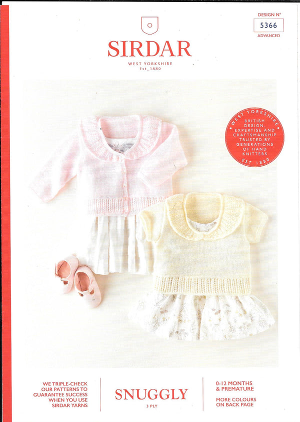 Sirdar 5366 Snuggly 3ply Baby Top and Cardigan Knitting Pattern
