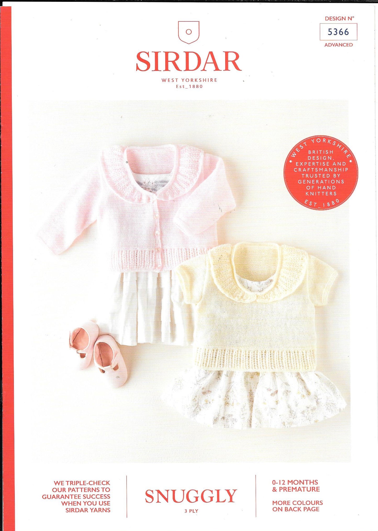 5366 Sirdar Snuggly 3ply baby prem - 12 month top and cardigan knitting pattern