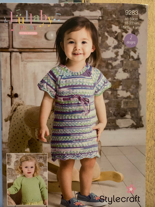 9283 Stylecraft Lullaby dk baby children dress and sweater knitting pattern