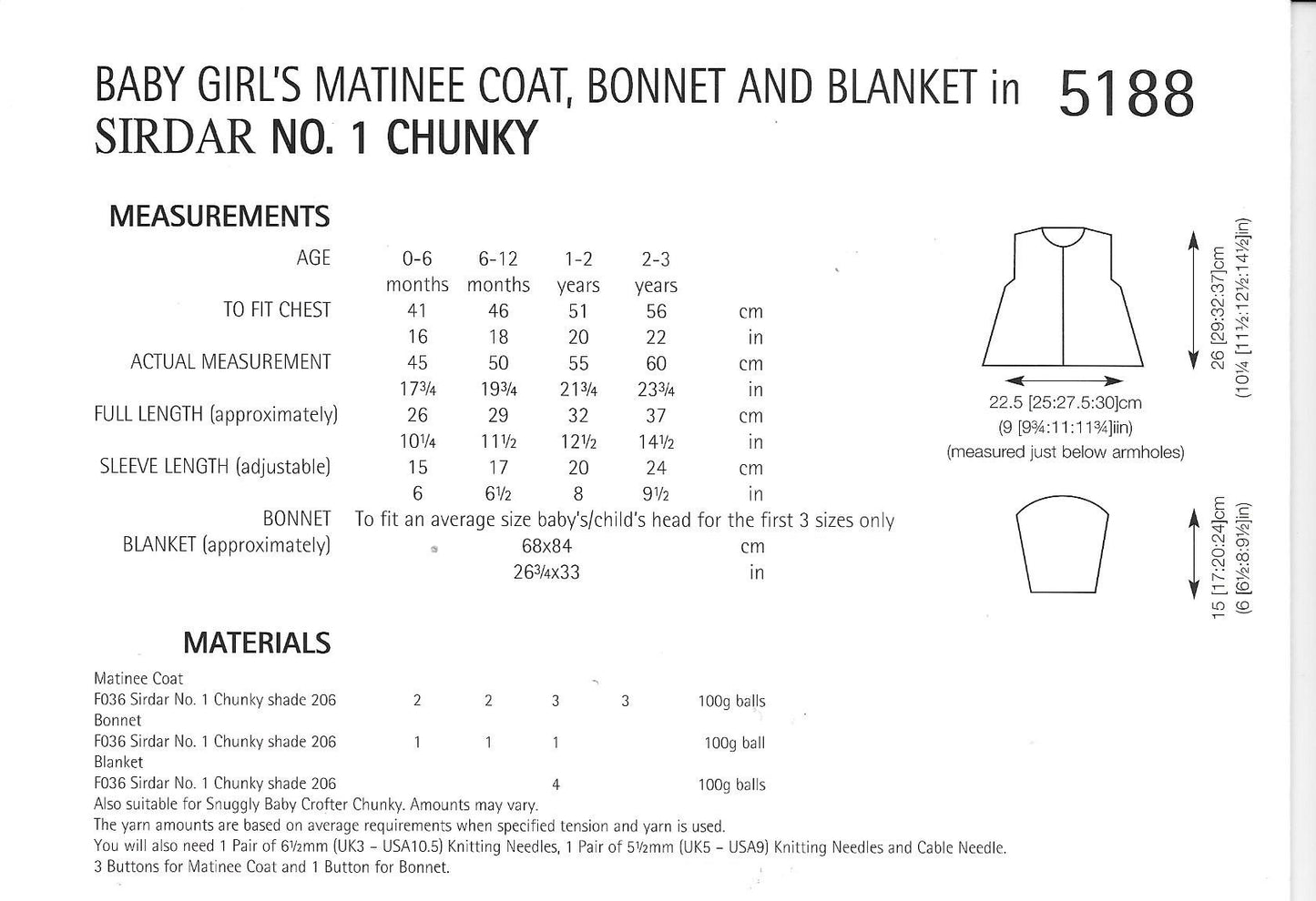 5188 Sirdar No. 1 chunky matinee jacket, bonnet and blanket knitting pattern