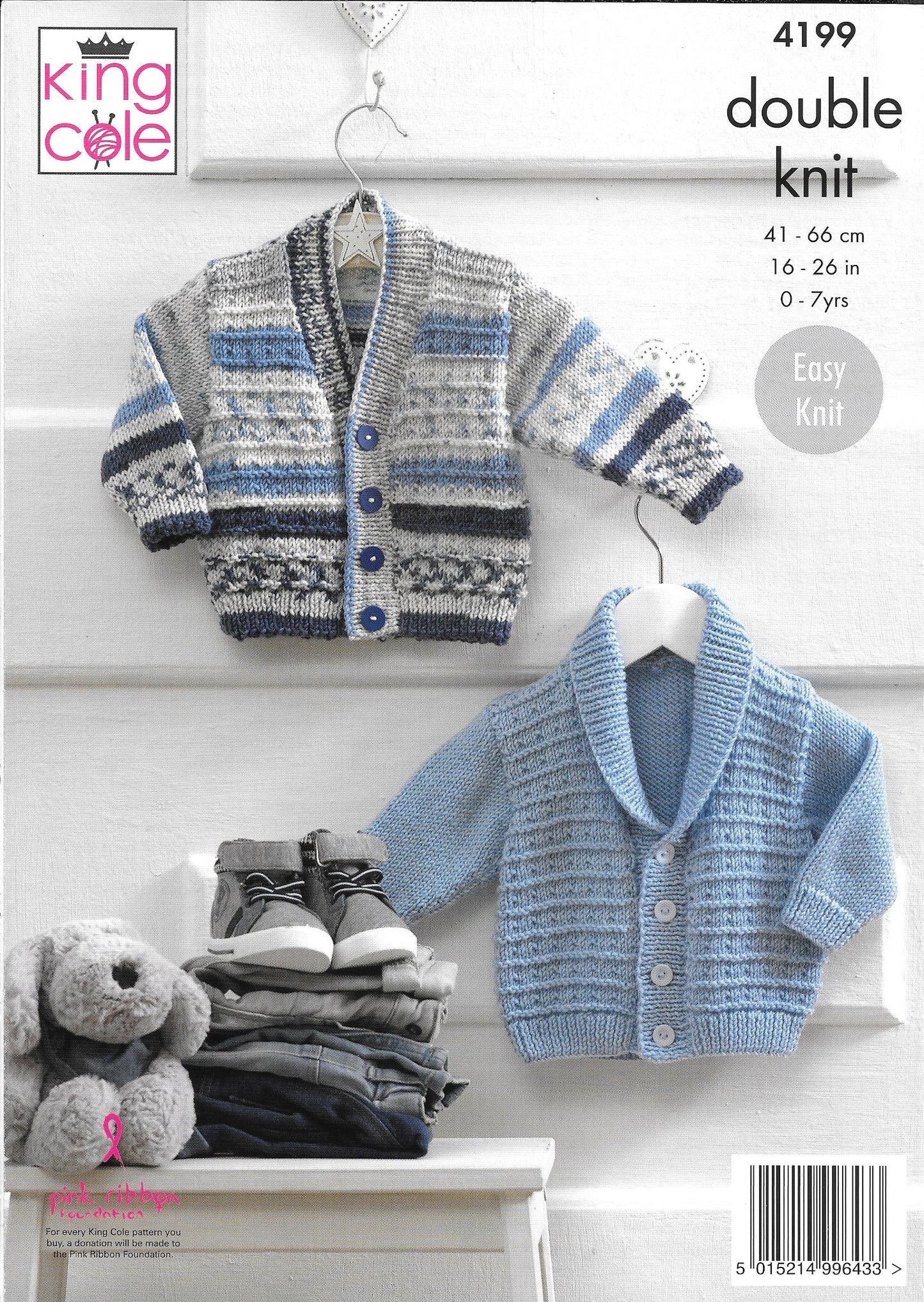 4199 King Cole Cherished dk baby, child shawl collared jacket, v-neck jacket and waistcoat knitting pattern