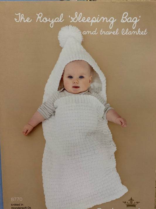 8770 Stylecraft dk baby sleeping bag & blanket knitting pattern