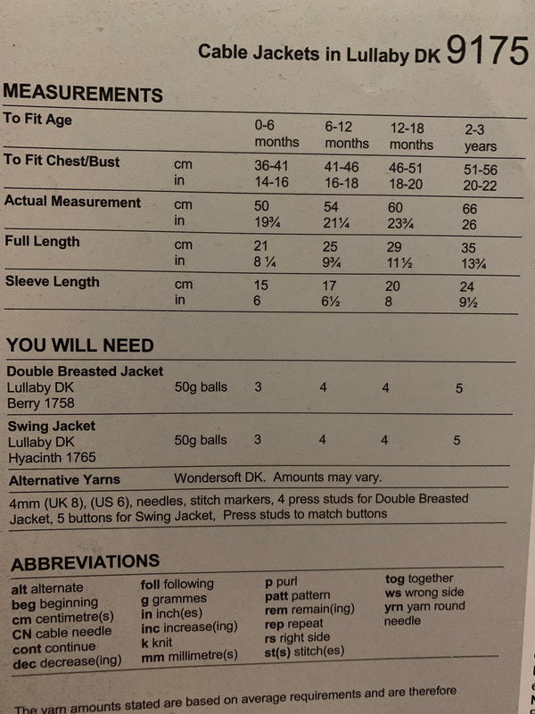 9175 Stylecraft Lullaby dk baby children cardigan jacket knitting pattern