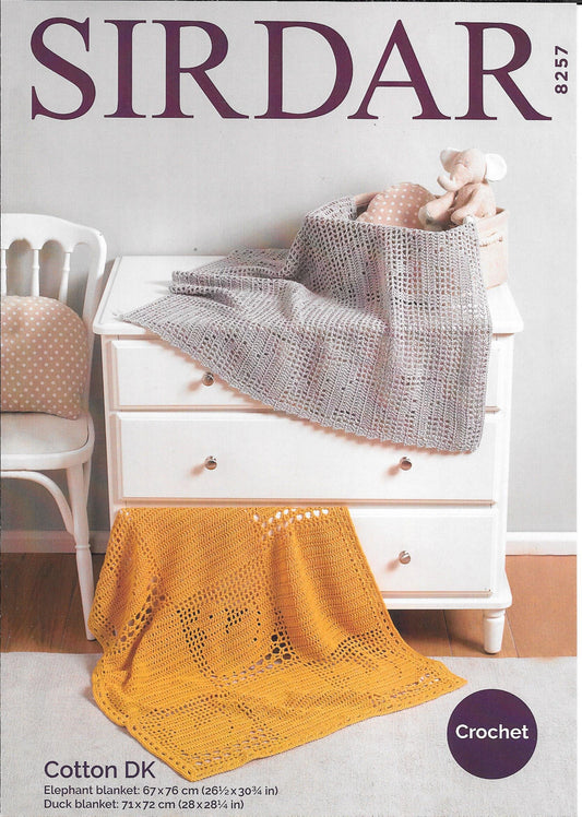 8257 Sirdar Cotton dk Elephant blanket  Duck Blanket crochet pattern
