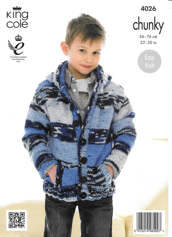 King Cole 4026 - Chunky Child Cardigan and Hoodie knitting pattern
