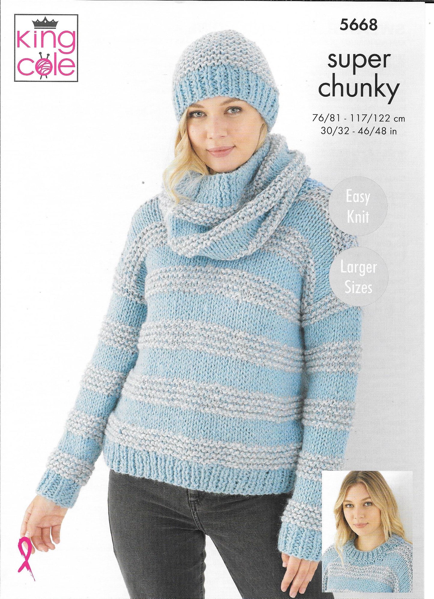 5668 King Cole Timeless Super Chunky ladies sweater, cowl and hat knitting pattern