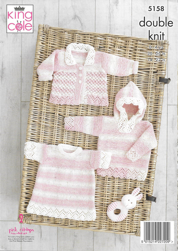 5158 King Cole Dk Baby Sweater, Jacket and Angel Top Knitting Pattern