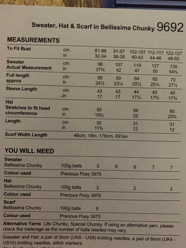 9692 Stylecraft Bellissima chunky ladies sweater, hat and scarf knitting pattern