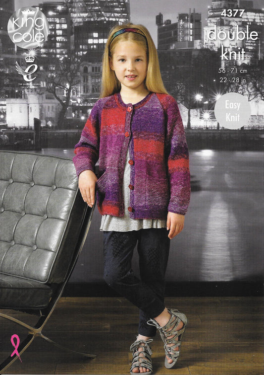 King Cole 4377 Shine DK Girl Cardigan and Top Knitting Pattern