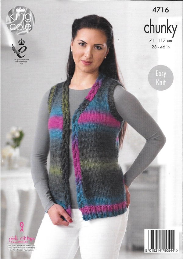 4716 King Cole Riot Chunky ladies cardigan and waistcoat knitting pattern