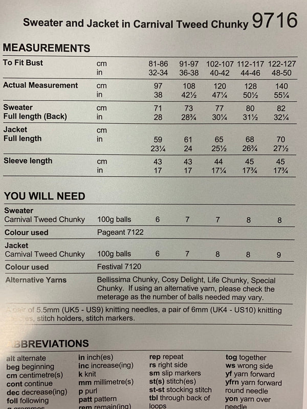 9716 Stylecraft Carnival Tweed chunky ladies sweater and cardigan knitting pattern
