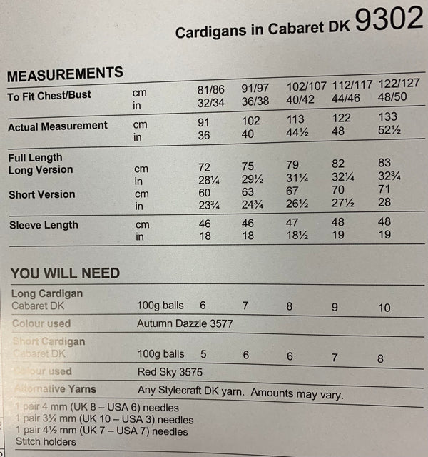 9302 Stylecraft Cabaret dk ladies cardigans knitting pattern