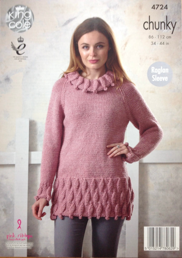 4724 King Cole chunky ladies tunic and cardigan knitting pattern