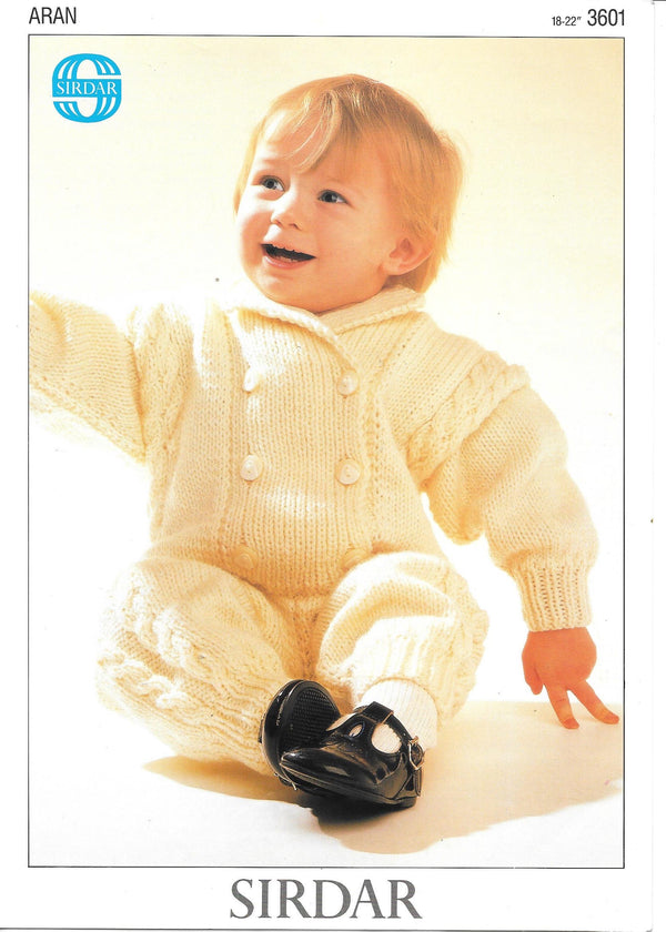 Sirdar 3601 Aran baby all-in-one knitting pattern