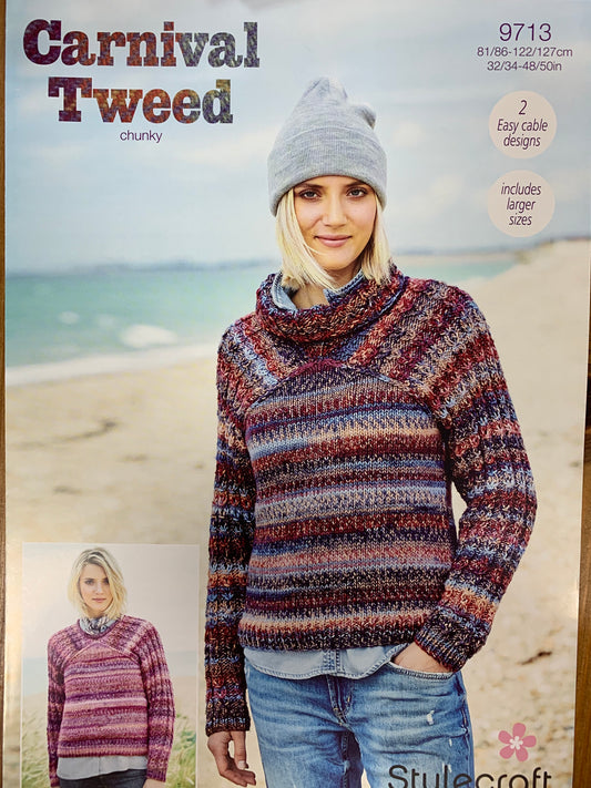 9713 Stylecraft Carnival Tweed chunky ladies sweater knitting pattern