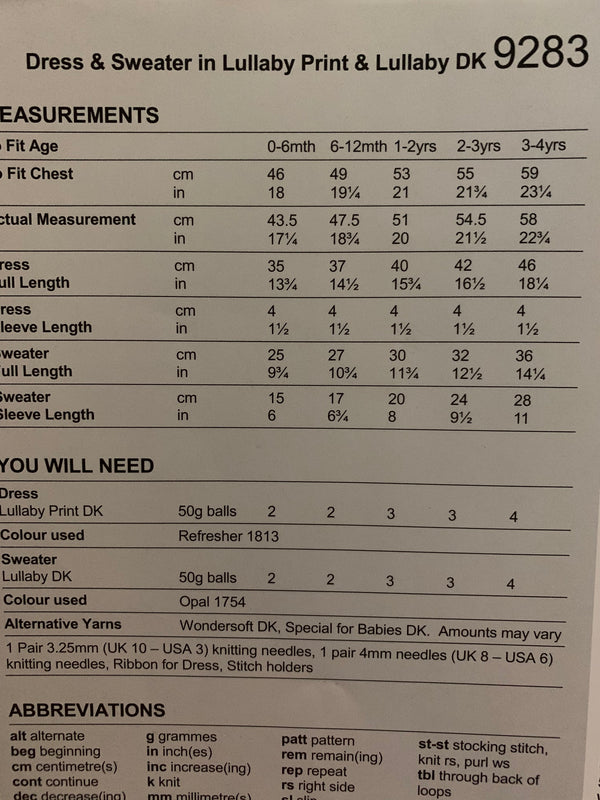 9283 Stylecraft Lullaby dk baby children dress and sweater knitting pattern