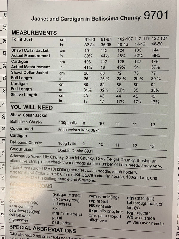 Stylecraft 9701 Bellissima Chunky Ladies Shawl Collar Jacket and Cardigan knitting pattern