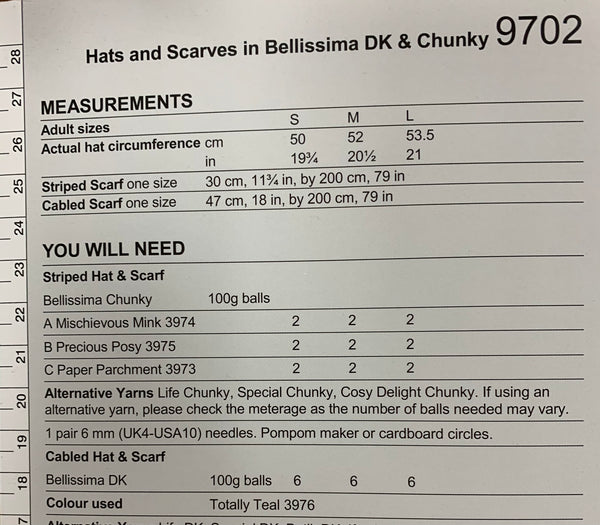 9702 Stylecraft Bellissima dk and chunky hats and scarves knitting pattern