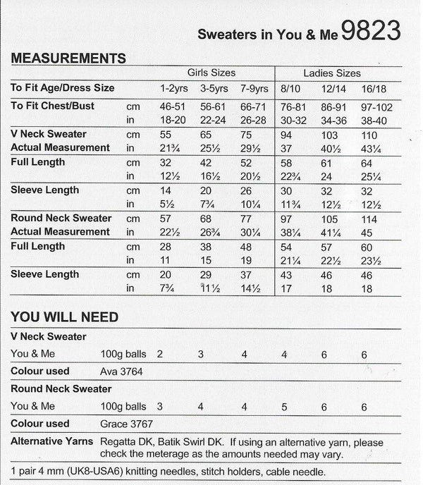 Stylecraft 9823 DK Lady & Girls Sweaters knitting pattern