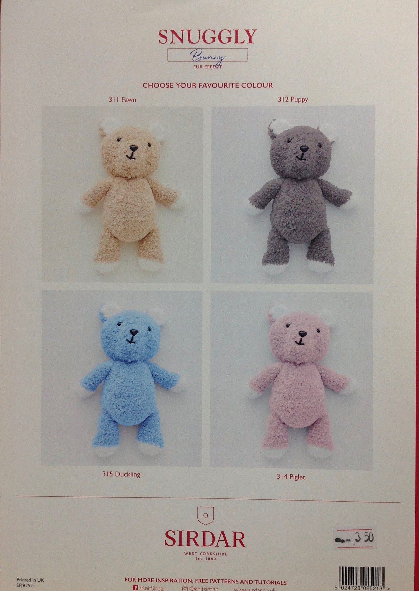 2521 Sirdar Snuggly Bunny Fur effect Teddy Bear and Bunny Toy knitting pattern