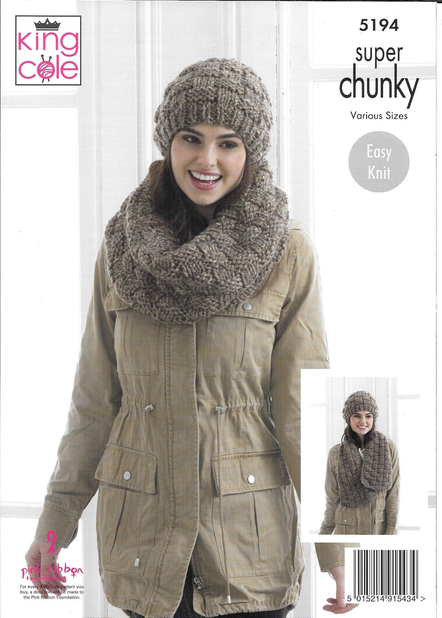 5194 King Cole Big Value Super Chunky Ladies Sweater, Scarf, Cowl and Hat knitting pattern
