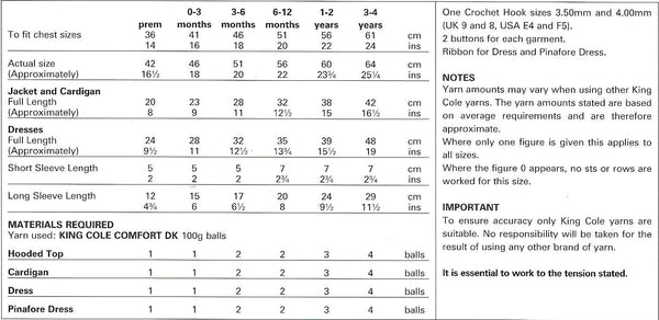 King Cole 3152 DK Comfort Baby Child Hooded Sweater, Cardigan, Dress & Pinafore Dress Knitting Pattern