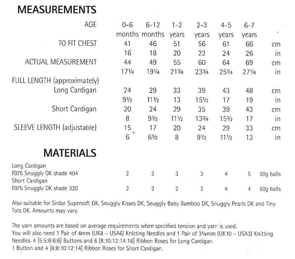 Sirdar 1944 Snuggly DK Birth to 7 years Cardigan Knitting Pattern