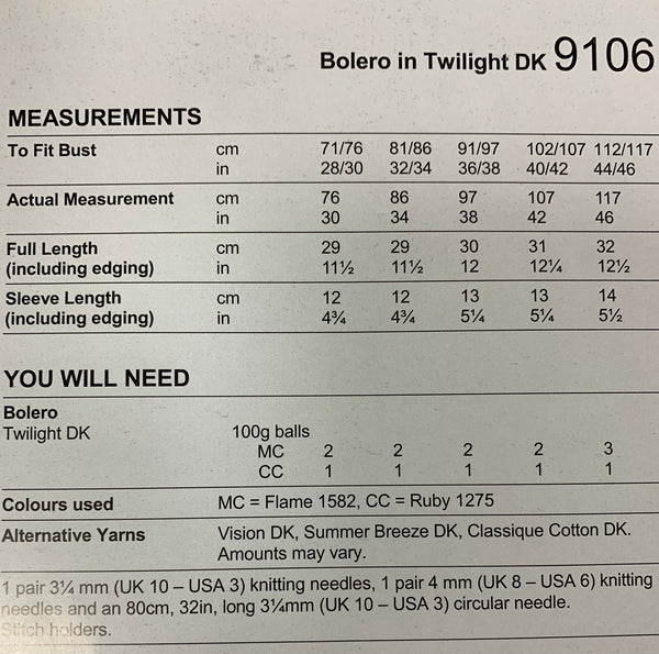 9106 Stylecraft Twilight DK Ladies Bolero Vest Knitting pattern