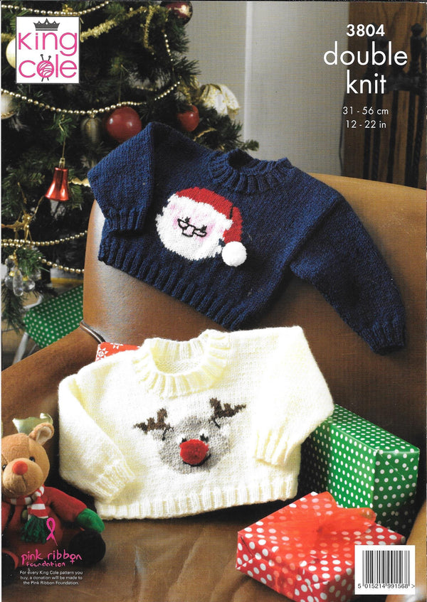King Cole 3804 Comfort DK baby - Child Santa Sweater & Rudolph S0weater knitting pattern