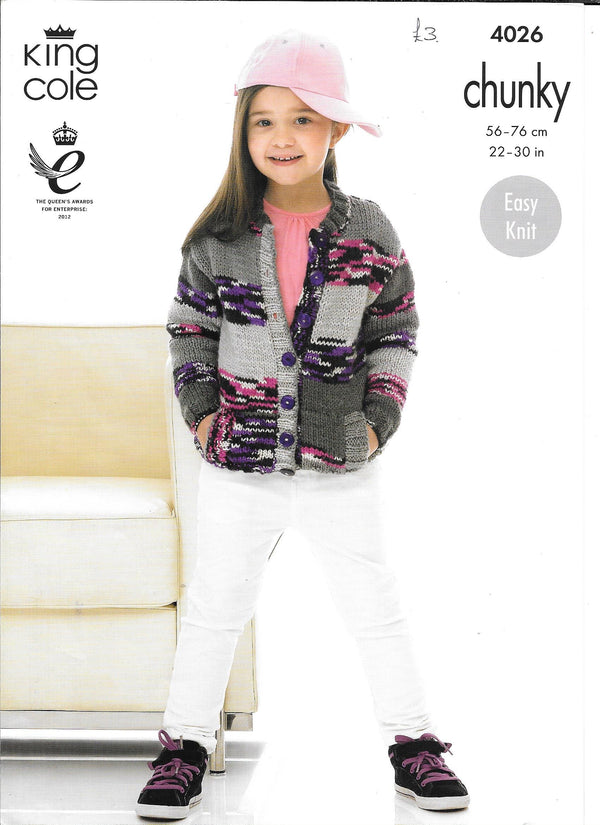 King Cole 4026 - Chunky Child Cardigan and Hoodie knitting pattern