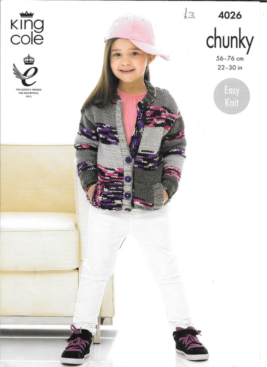 King Cole 4026 - Chunky Child Cardigan and Hoodie knitting pattern