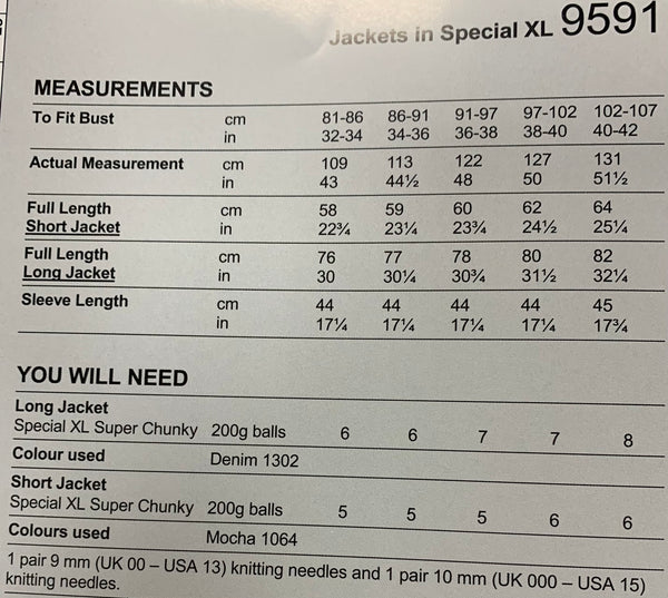 9591 Stylecraft Special XL Super Chunky ladies jackets knitting pattern
