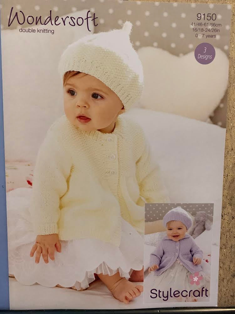 9150 Stylecraft Wondersoft DK baby, child coats and beret knitting pattern