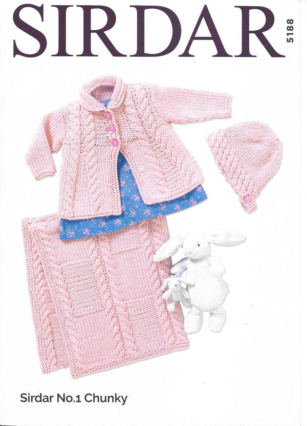 5188 Sirdar No. 1 chunky matinee jacket, bonnet and blanket knitting pattern
