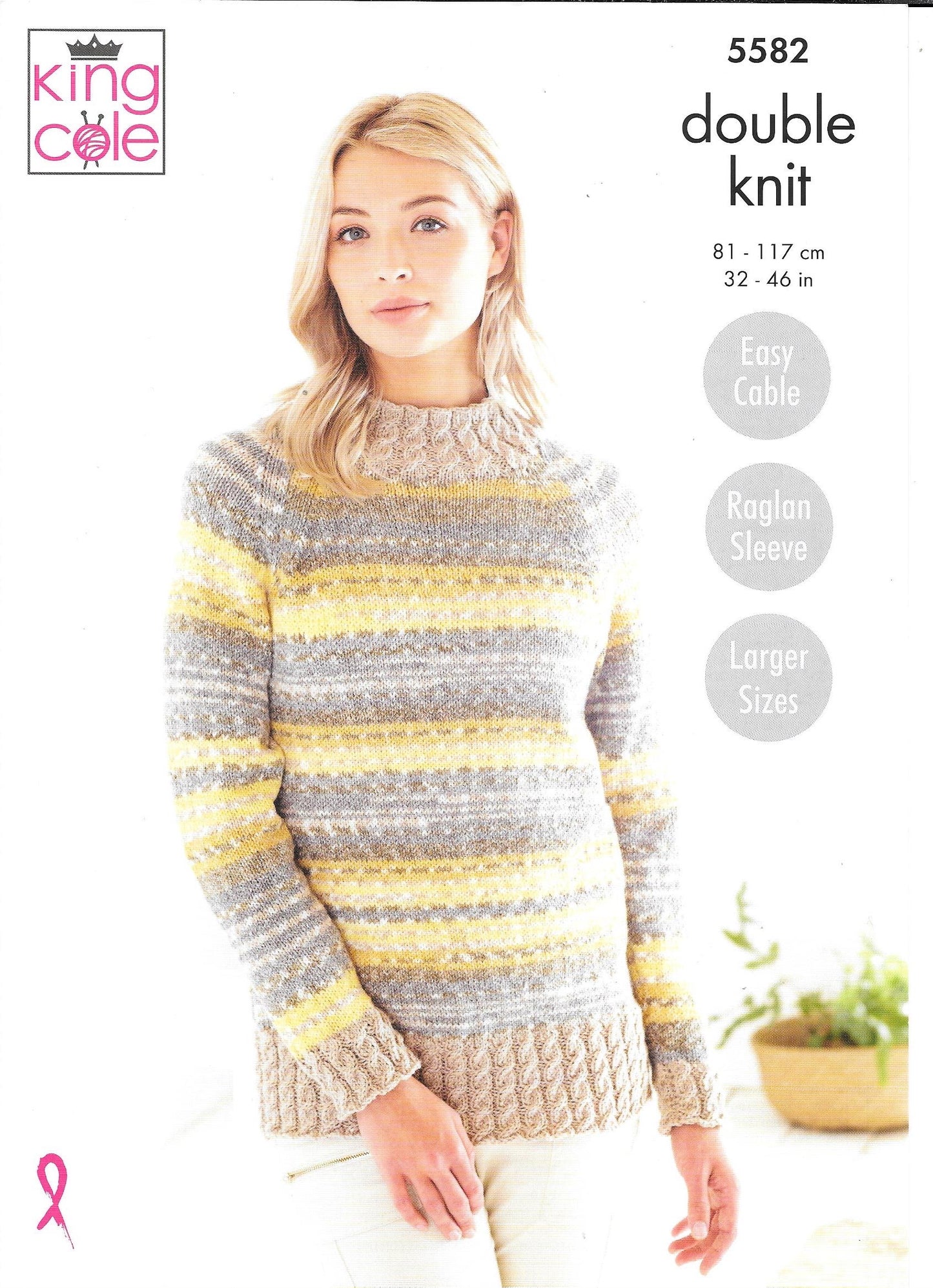 5582 King Cole Drifter dk ladies sweaters knitting pattern
