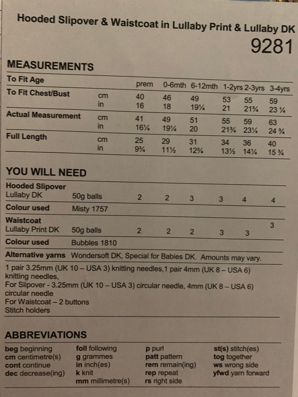 9281 Stylecraft Lullaby dk baby children hooded slipover and waistcoat knitting pattern