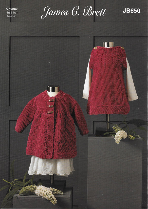 JB650 James C Brett Flutterby Chunky baby, girl dress and jacket knitting pattern