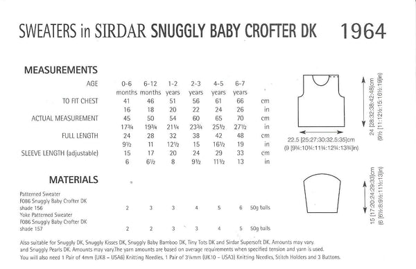 Sirdar 1964 Snuggly Baby Crofter DK Sweaters Knitting Pattern