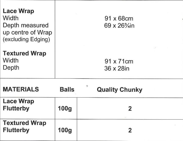 JB202 James C Brett Flutterby lace and textured triangular wrap knitting pattern